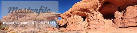 Panoramic view of Arches National Park at the Double Arch area