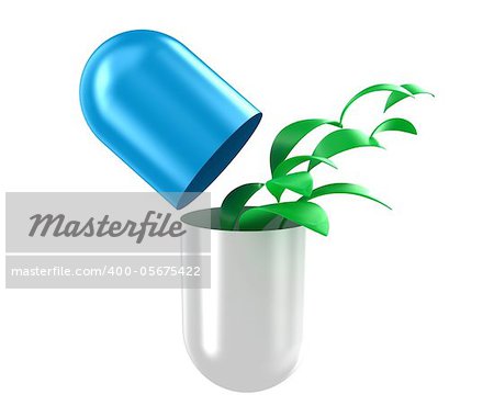 Illustration of capsule with a green leaves inside