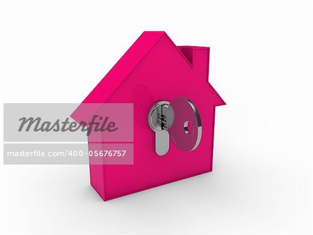 3D Haus-Schlüssel Rosa Haus Immobilien-Sicherheit