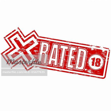 Rubber stamp illustration showing "X RATED" text and 18 symbol. Also available as a Vector in Adobe illustrator EPS format, compressed in a zip file