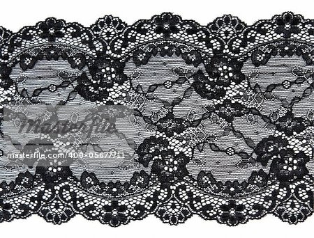 Black lace with pattern in the manner of flower on white background