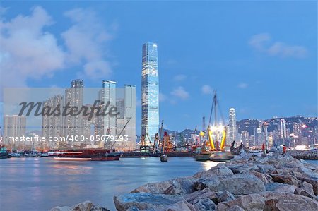 hongkong night and modern buildings