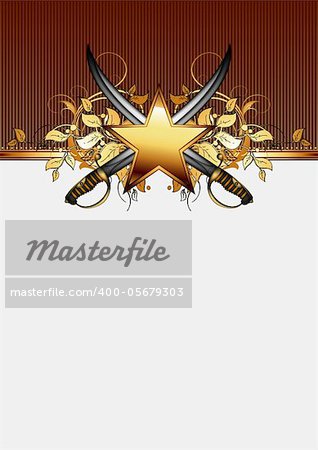 ornate frame with star and saber, this illustration may be useful as designer work