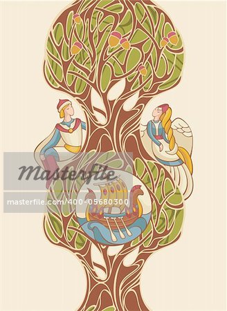abstract vector illustration composition with fairytale characters