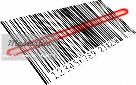 detailed illustration of a barcode with a red scanning bar