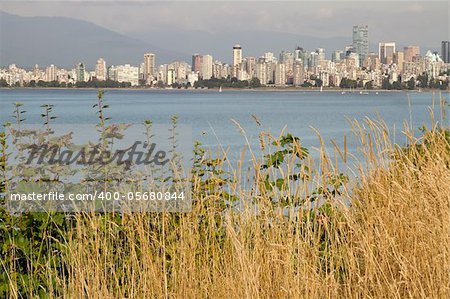 Vancouver BC Canada Downtown City Skyline from Hasting Mills Park