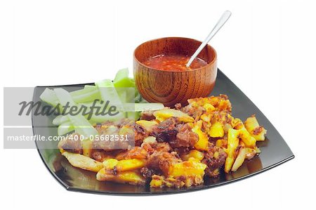 Chahohbili. The dish with lamb and potatoes. Isolated on white.