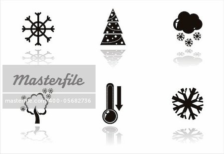 set of 6 black winter icons