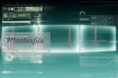 Digital illustration of heart monitor screen with normal beat signal