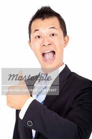 happy asian Businessman with thumb up  isolated on white