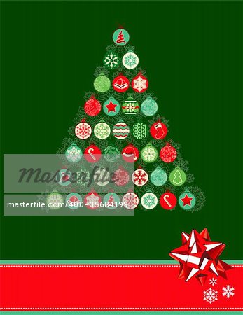 Stylized Christmas tree made of various contour balls