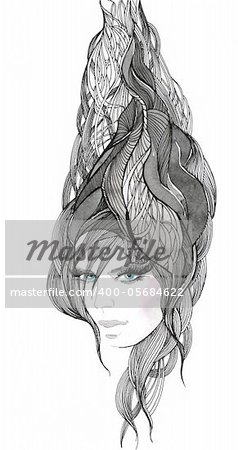 Painting of beautiful woman with ornate hair (series C).
