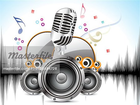 abstract musical background with mic & sound vector illustration