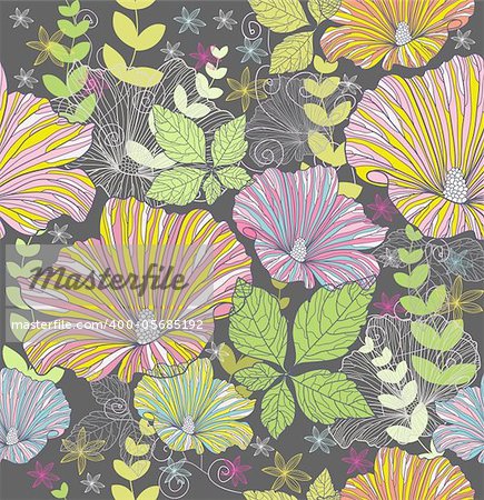 Seamless colorful floral pattern. Background with flowers and leafs.