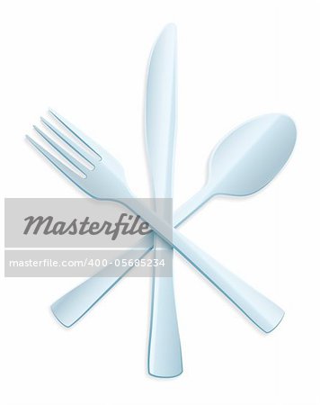 Fork, spoon and knife on white background