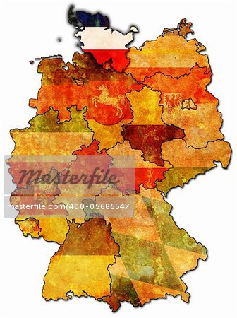 Schleswig-Holstein on old administration map of german provinces (states) with clipping path