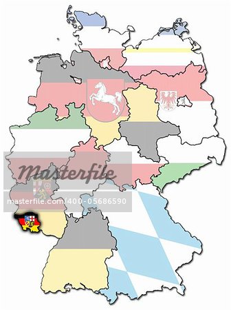 Saarland on old administration map of german provinces (states) with clipping path