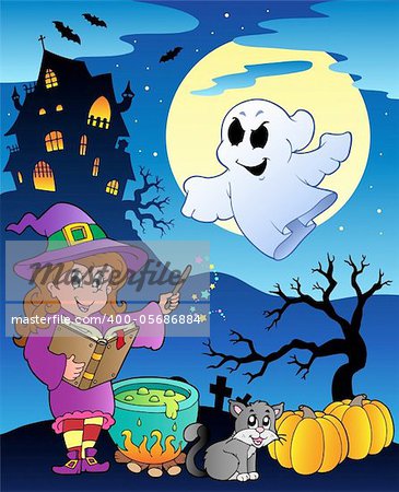 Scene with Halloween theme 4 - vector illustration.