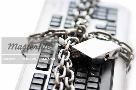 Concept of internet security with padlock and keyboard