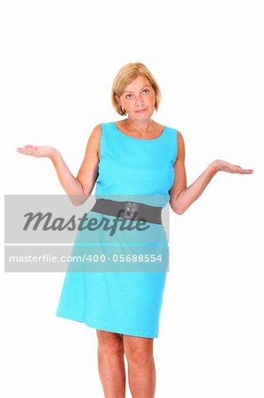 A picture of an attractive mature woman trying to make a decission over white background