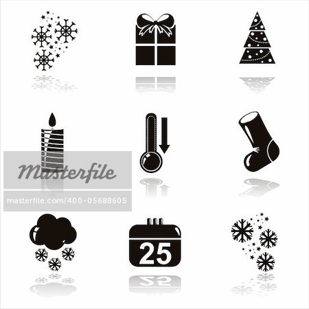 set of 9 black christmas icons