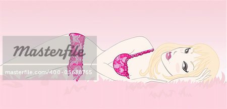 Pretty woman on the bed. Vector illustration