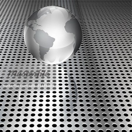 Realistic metallic globe on chrome grid (EPS10 - Gradient, Transparency, Mesh)