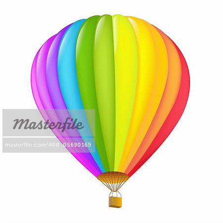 Colorful Hot Air Balloon, Isolated On White Background, Vector Illustration