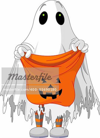 Child  in ghost costume trick or treating