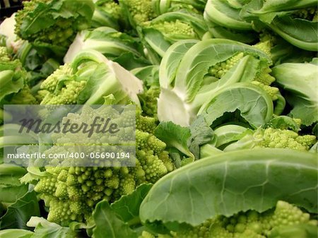 a close up of some romanesci broccoli at market