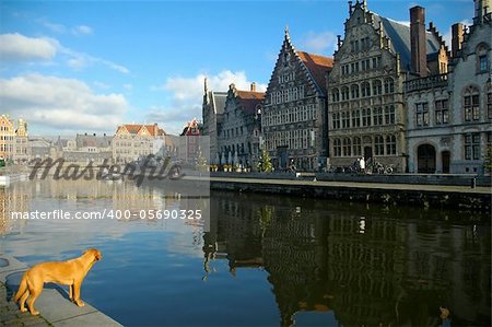 Ghent, Belgium - Dec 3: Ghent, Belgium, on December 3, 2008, is the capital and biggest city of the East Flanders province. The Graslei is one of the most scenic places in Ghent's old city centre.