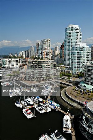View of the Vancouver waterfront skyline in British Columbia, Canada.