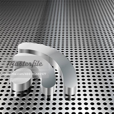 Realistic 3D metallic RSS symbol on chrome grid (EPS10 - Gradient, Transparency, Mesh)