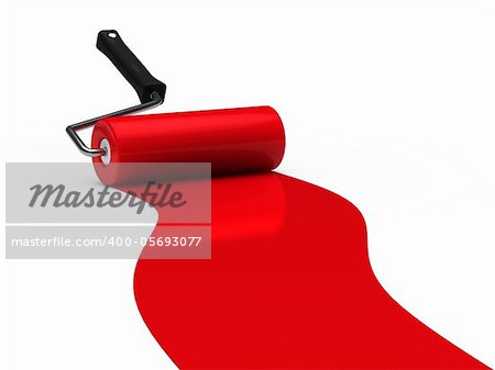 3d paint roller red color ground white