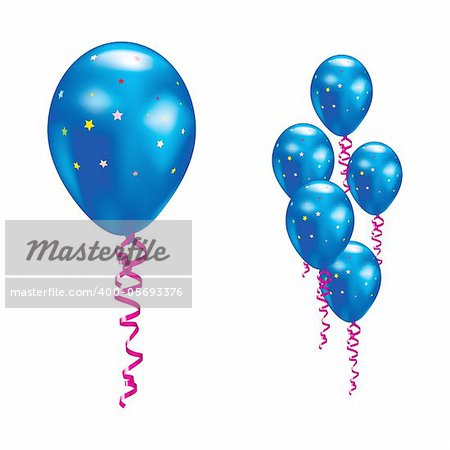 Navy balloons with stars and ribbons. Vector illustration.