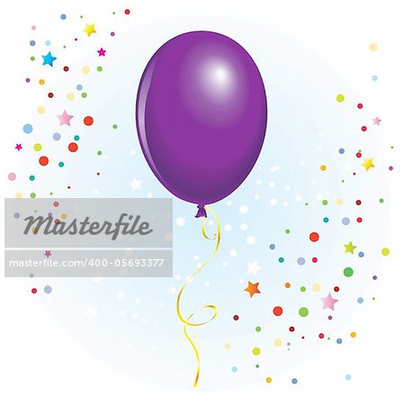 Violet balloon with dangling curly ribbon in vector format