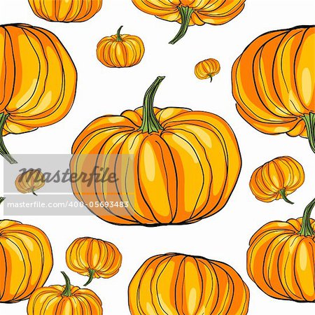 seamless pattern with pumpkins isolated on white, thanksgiving decoration