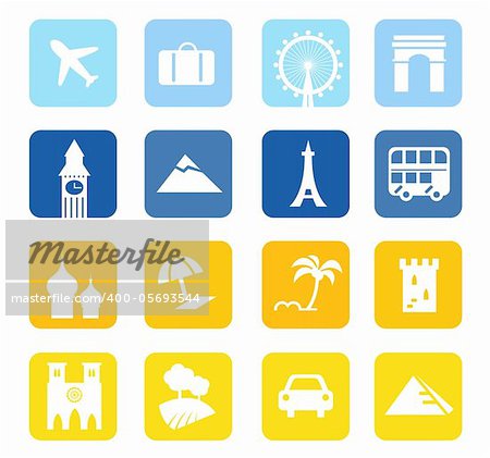 16 travel design blocks isolated on white background