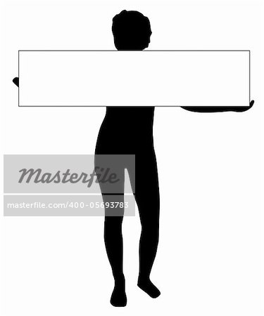 The Silhouette of the woman with poster, on white background. The Vector.