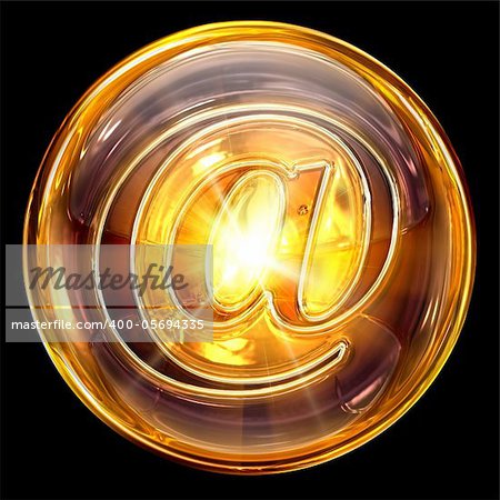 email icon fire, isolated on black background