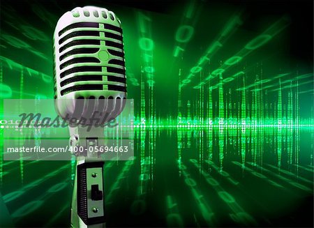 Musical technology background with microphone and screen