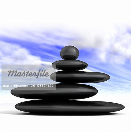 Balanced black stones isolated in white.Zen concept