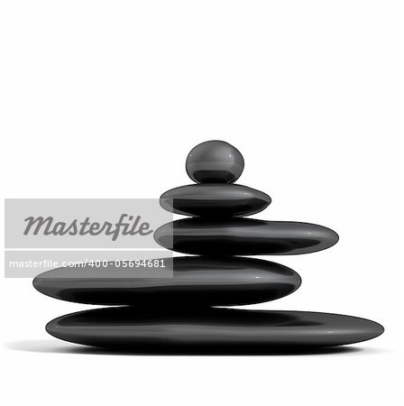 Balanced black stones isolated in white.Zen concept