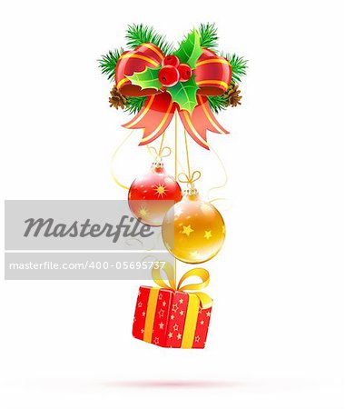 Vector illustration of cool Christmas decorations and funky gift box