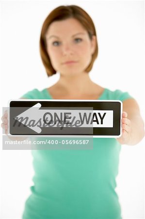 Woman Holding Road Traffic Sign