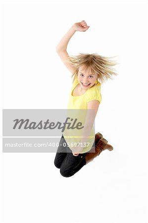 Teenage Girl Leaping In Studio