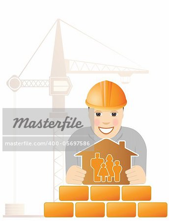 Professional engineer with construction crane and house