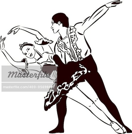 black and white sketch ballet dancing couples