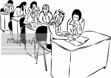 sketch of the girls in the audience sitting at the table