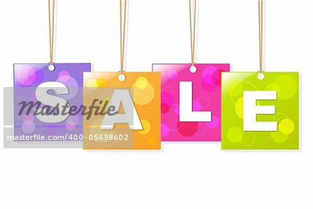 Hanging Sale Labels, Isolated On White Background, Vector Illustration